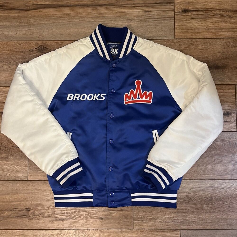Brooks Fleet Feet XC Championships Blue Varsity Bomber Jacket Cross Country Sz L